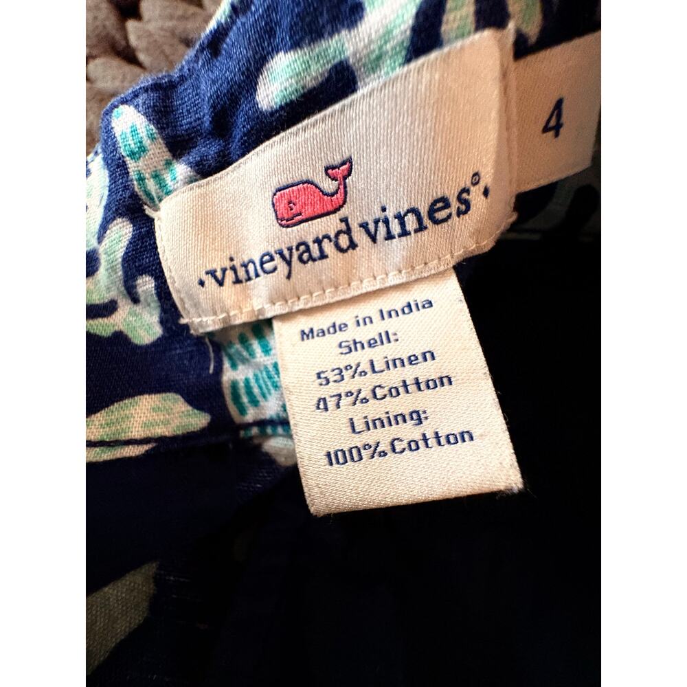 Vineyard Vines Navy Shell Print Linen Blend Shorts Women’s Size 4 Preppy - Picture 3 of 6
